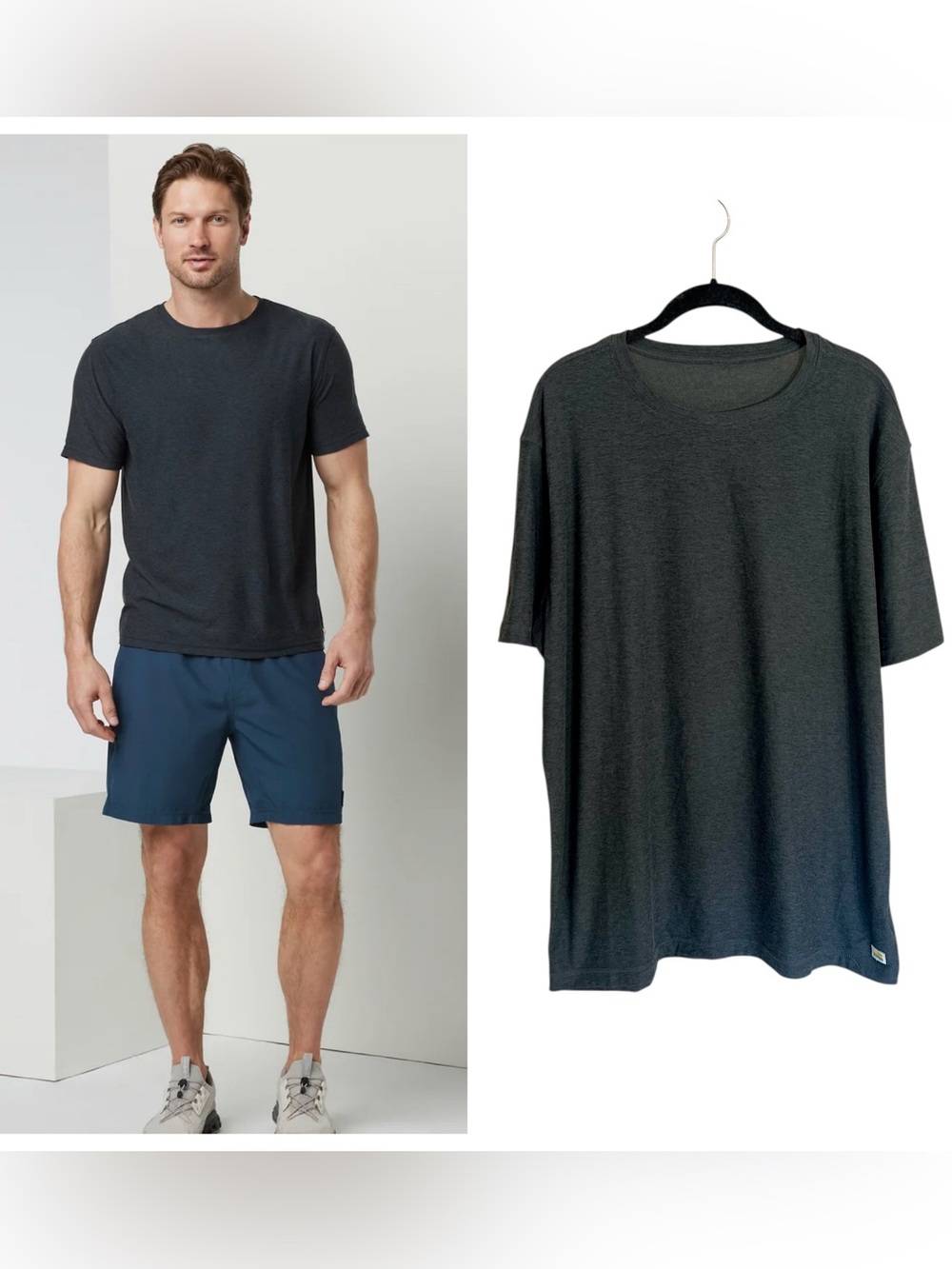 Vuori men’s strato tech short sleeve tee charcoal heather grey active sz XL soft